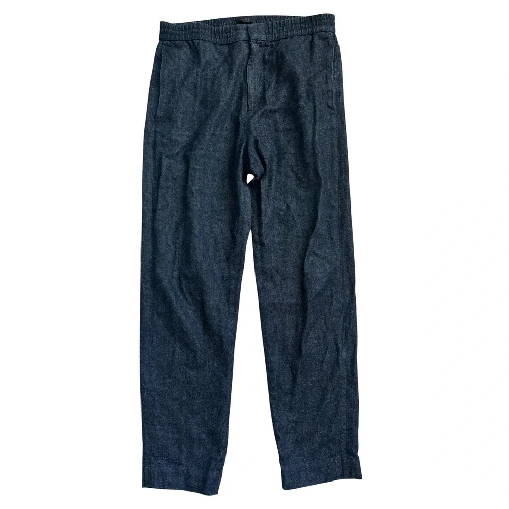 COS Linen Blend Denim Chambray Easy Pant Men M EU 48 Dark Blue Elasticized Waist
